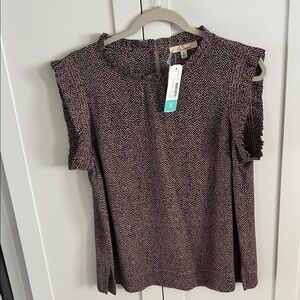 Les Serein women’s size medium  Brown and pink Ruffle Sleeve Blouse